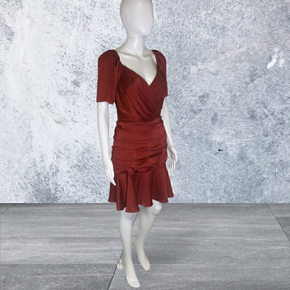 ‎Express Rust Satin short Sleeve Cocktail Dress - Picture 3 of 5